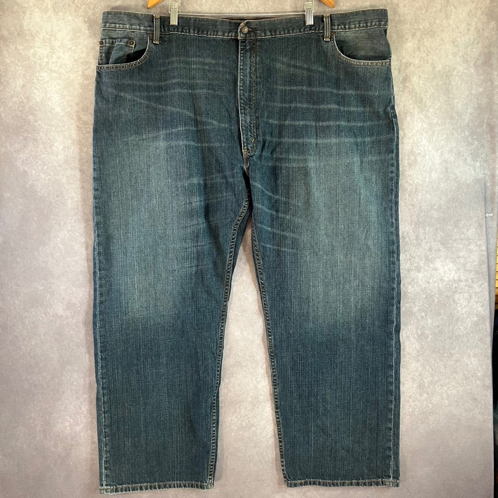 Levi Strauss Jeans Mens 54x32 Blue Straight Leg Faded Whiskered Denim 01559-2765